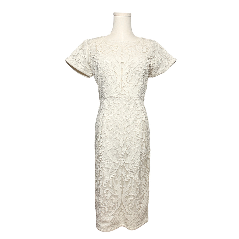 Pankaj Nidhi Anthropologie Ivory Cap Sleeve Cutwork Sheath Dress Size 6 Wedding